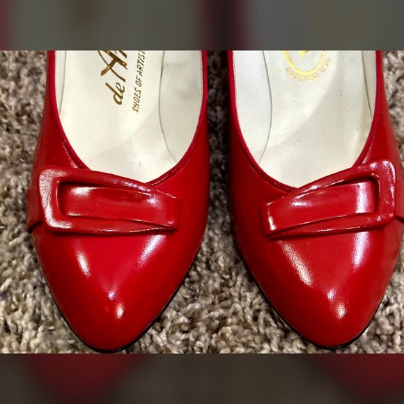 50s NWT Candy Apple Red DeAngelo Stiletto Leather Deadstock Marshall Fields 8B - Picture 2 of 8